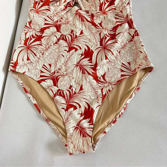 Tie-Front Keyhole Bandeau-Style One-Piece Swimsuit Size XLarge Pineapple Print - Picture 10 of 12